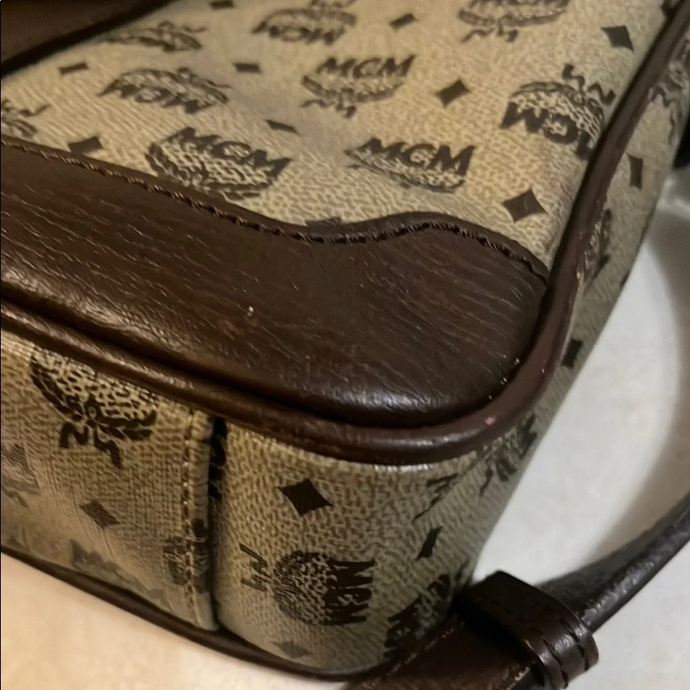 MCM Brown Leather Trim Monogram Briefcase